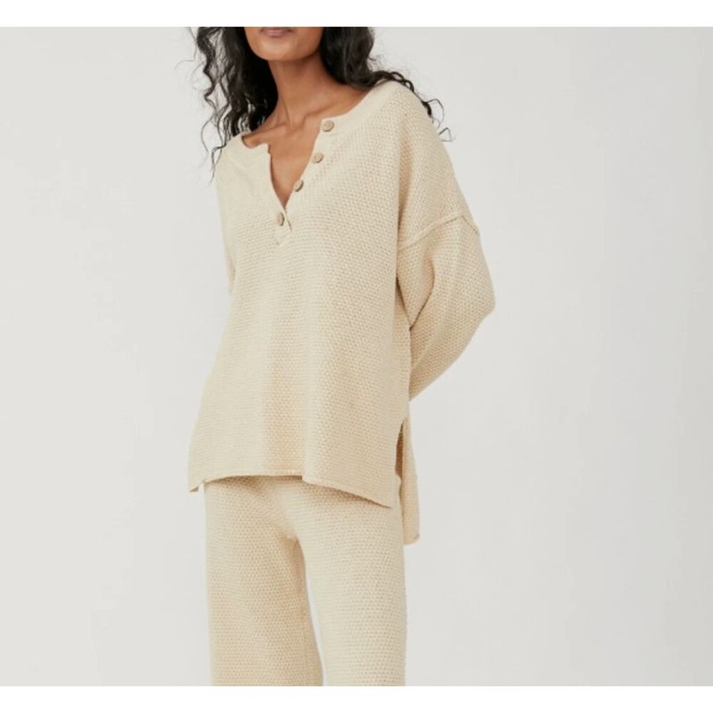 Free People Sweater cotton pullover heavy knit hailee womens Beige medium lounge